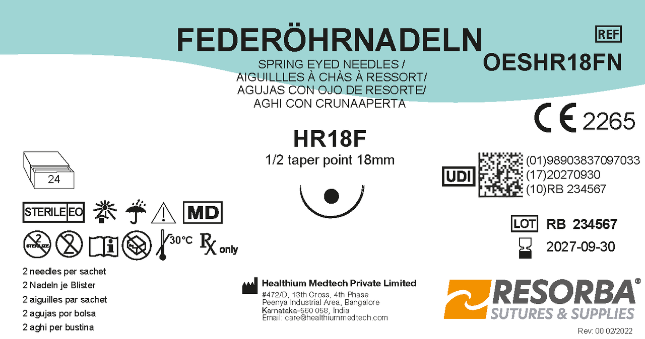 Голки хірургічні діаметром 0,6 мм, колючі окружність 1/2, довжиною 18 мм